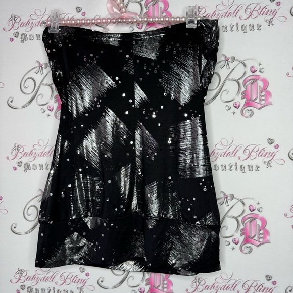 Jolie tank top strapless waist belt shimmer black silver holographic y2k club - Picture 8 of 10
